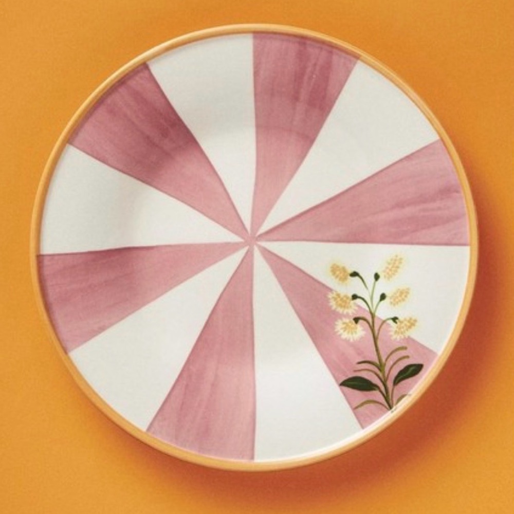 NWOT Anthropologie Pernille Rosenkilde Floral Pink Yellow Dessert Plate